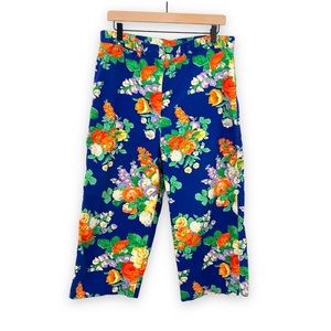 EUC Ralph Lauren Floral Cropped Pants - Blue and Orange, Size 14